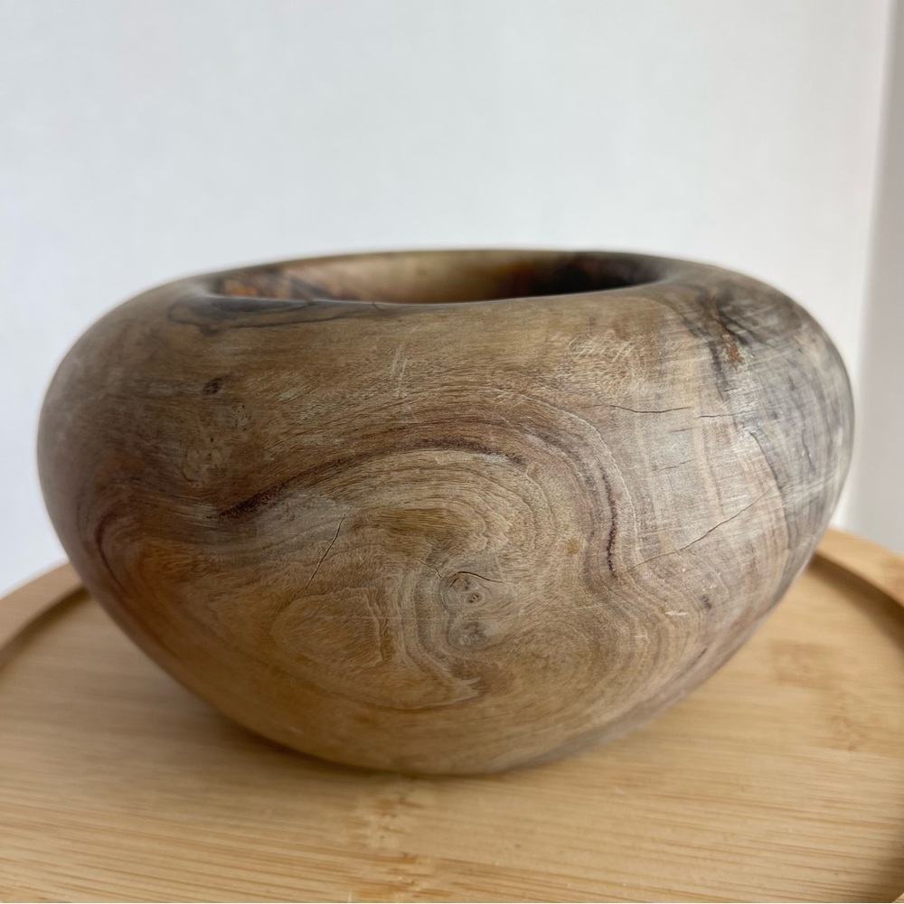 Handcrafted Wooden Dough Bowl - Natural Brown Mid Century Wood Bowl